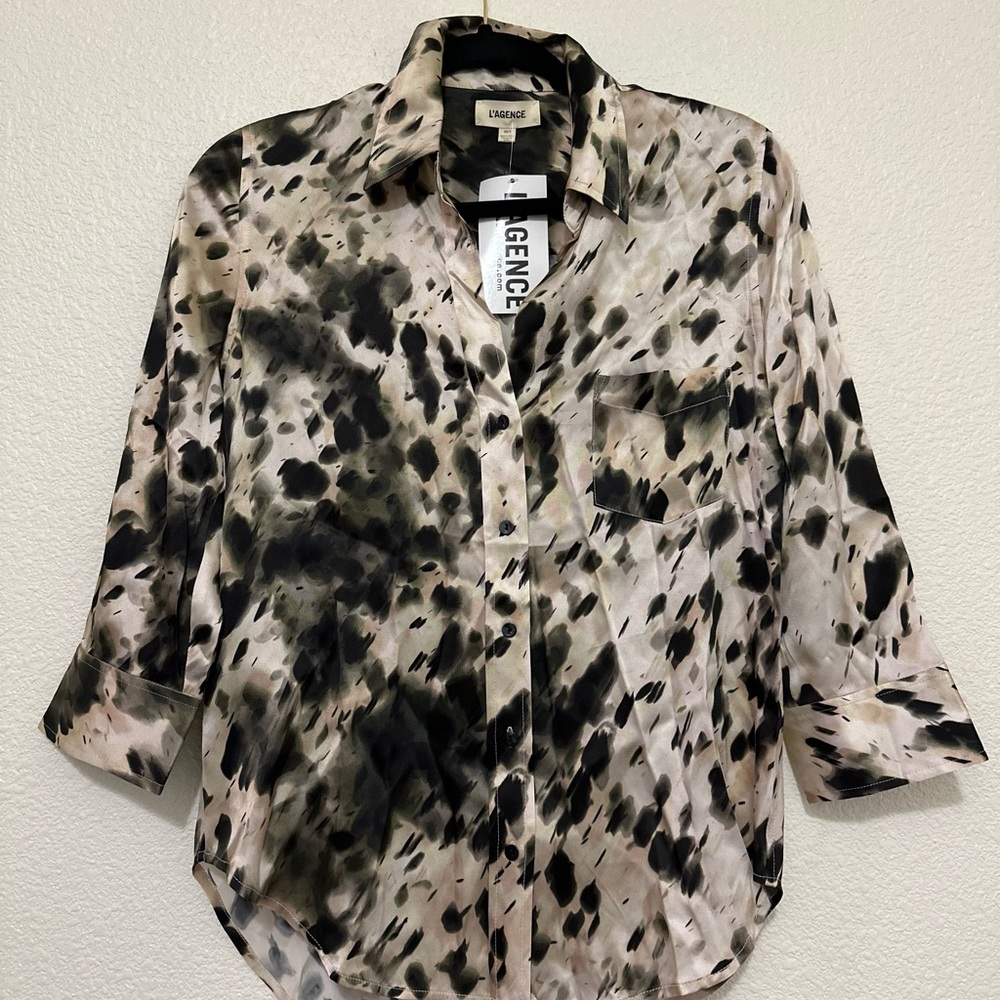 L’AGENCE Animal Print Blouse Button down SILK top XS